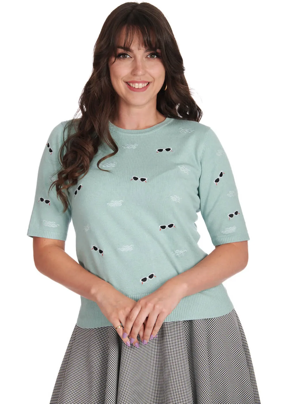Banned Sunnies & Sea Sunglasses 50's Jumper in Seafoam