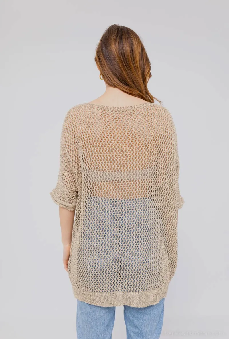 Goldener durchbrochener Strickpullover AMOUR