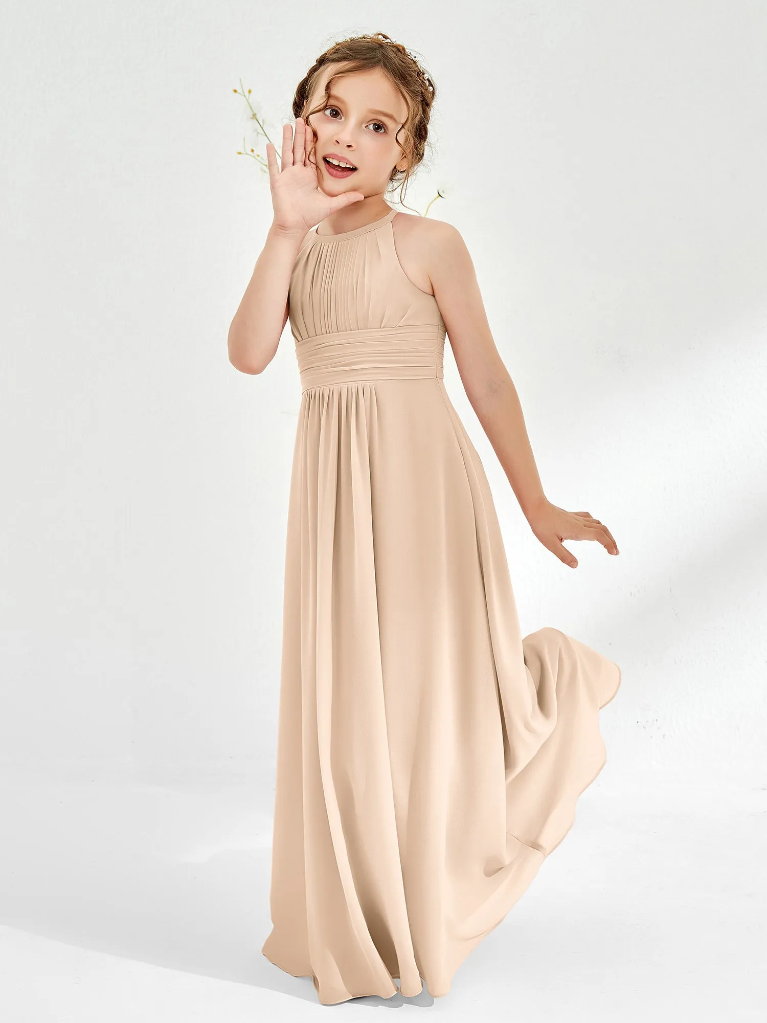 Halshalter Chiffon Junge Brautjungfernkleider Pfirsich