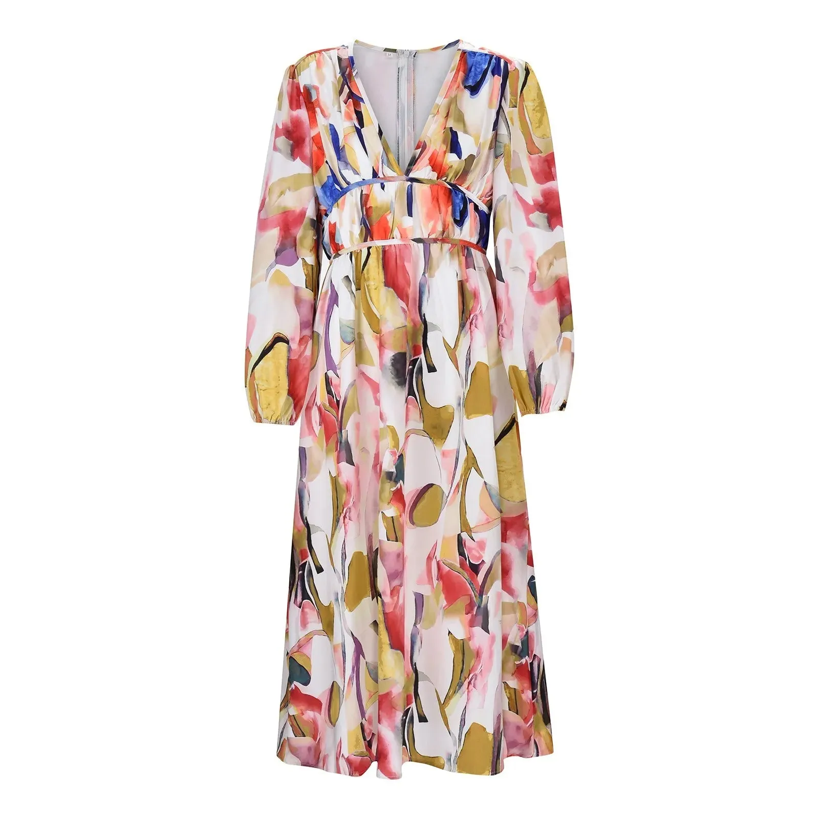 Langes Bohème-Kleid mit V-Ausschnitt