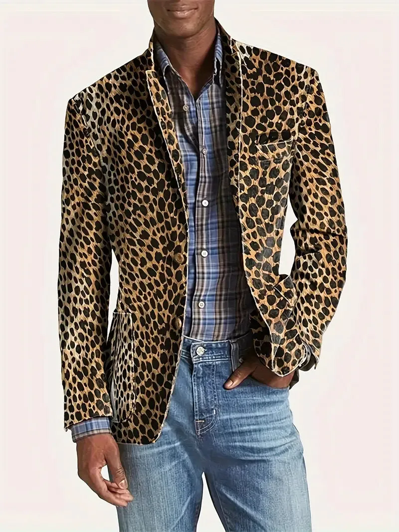 Modische Lssiger Leopardendruck Anzug Jacke