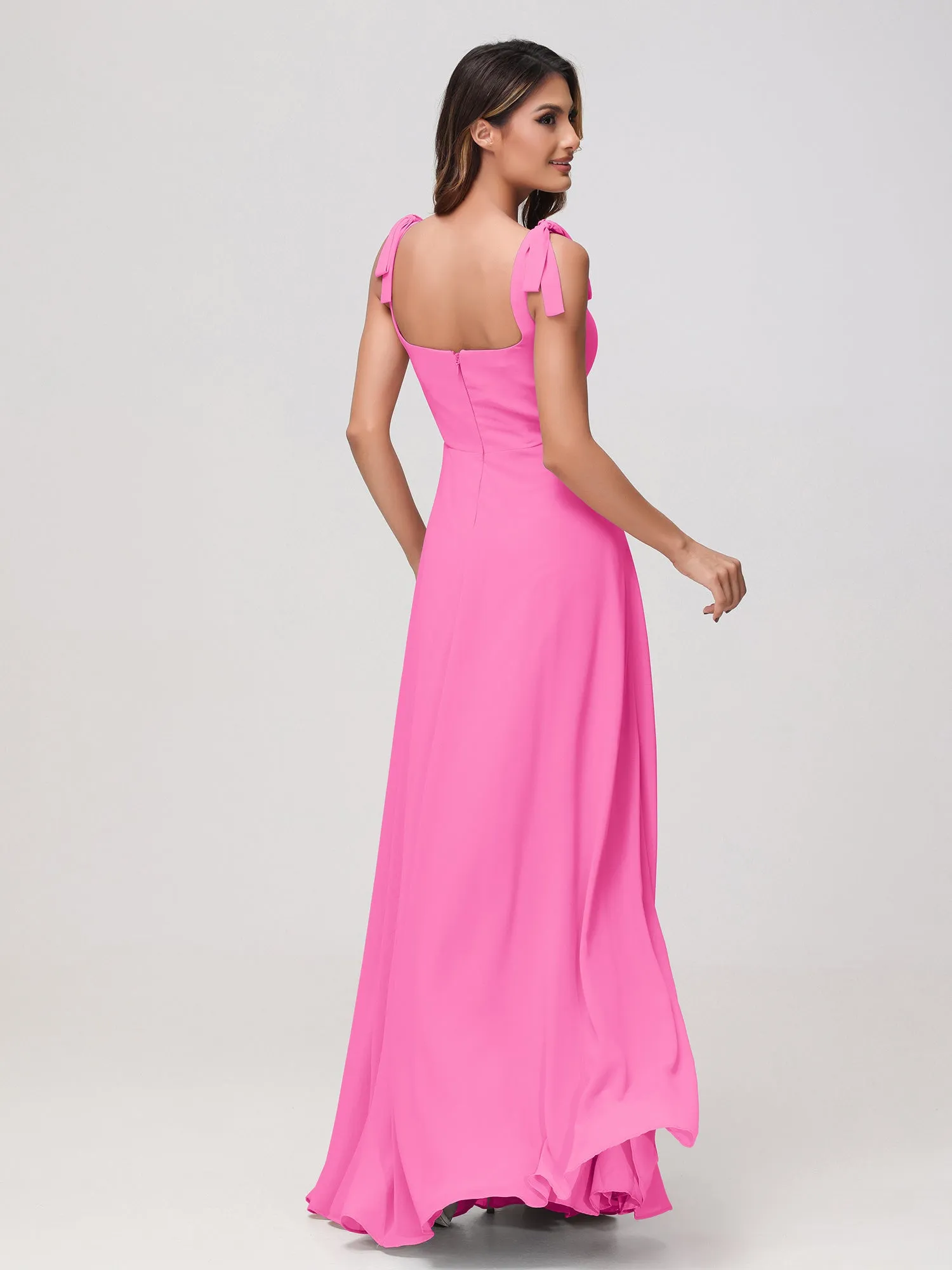 Quadratischer Ausschnitt rmellos Bodenlang Chiffon Kleid Azalee