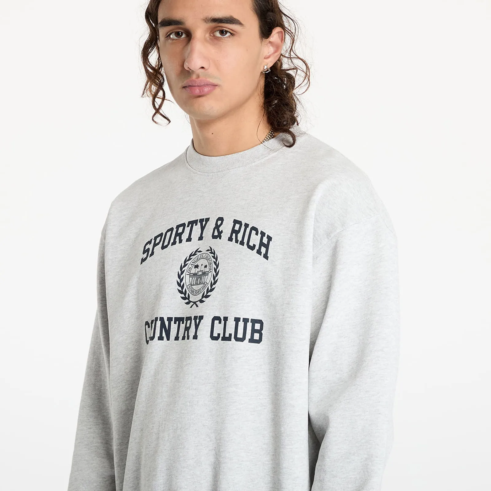 Sweatshirt Sporty & Rich Varsity Crest Crewneck UNISEX Heather Gray/ Navy S ST071516218GY03