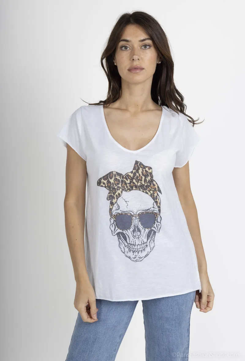 T-Shirt mit Leoparden-Totenkopf-Print